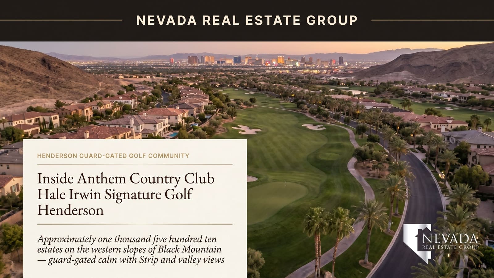 Anthem Country Club Henderson Hale Irwin signature golf course at twilight with Black Mountain backdrop