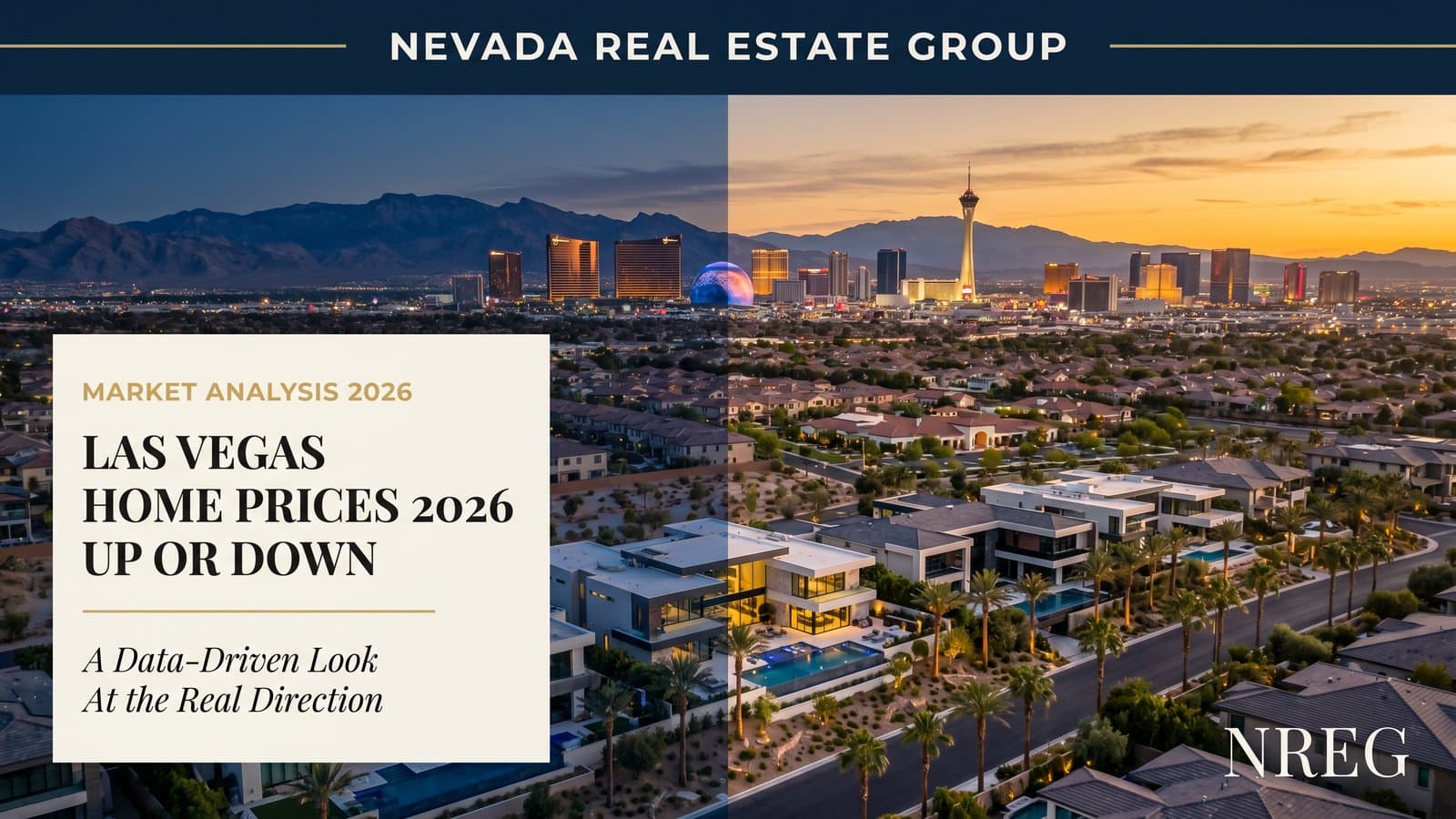 Las Vegas home prices 2026 forecast neighborhood with sold signs and pricing chart