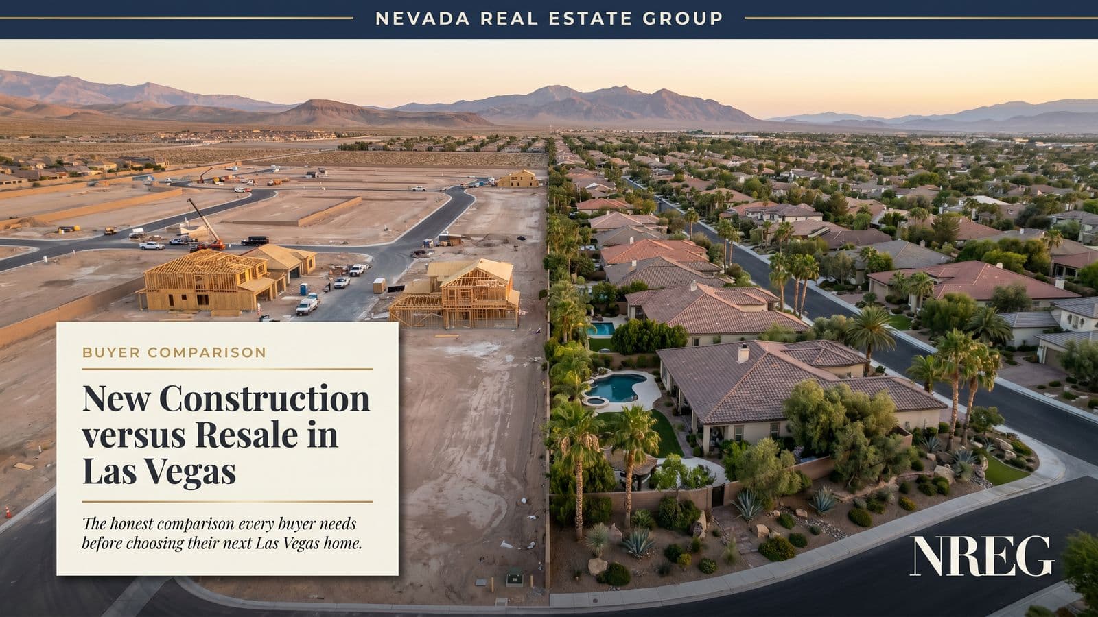 Las Vegas new construction home next to a resale Summerlin home showing the 2026 buyer decision matrix