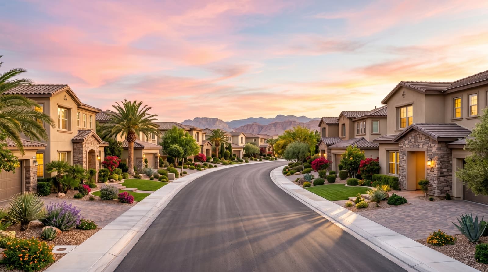 New Summerlin streetscape — family arrival on move-in day