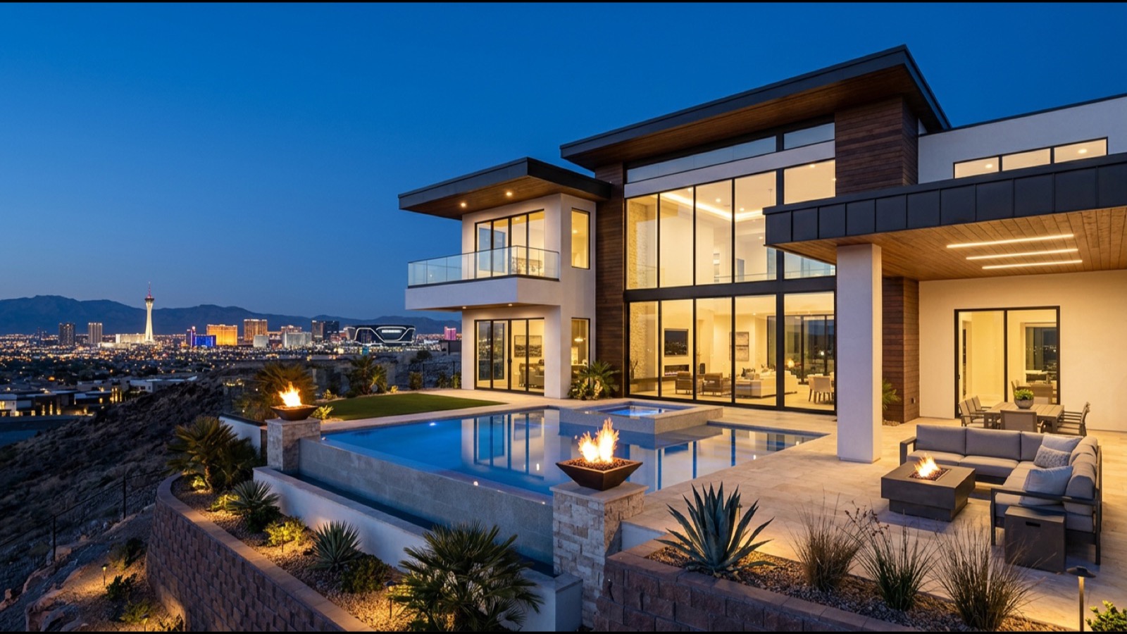 Modern luxury Las Vegas high-rise condo interior with floor-to-ceiling Strip view windows and contemporary finishes typical of Allure Las Vegas inventory