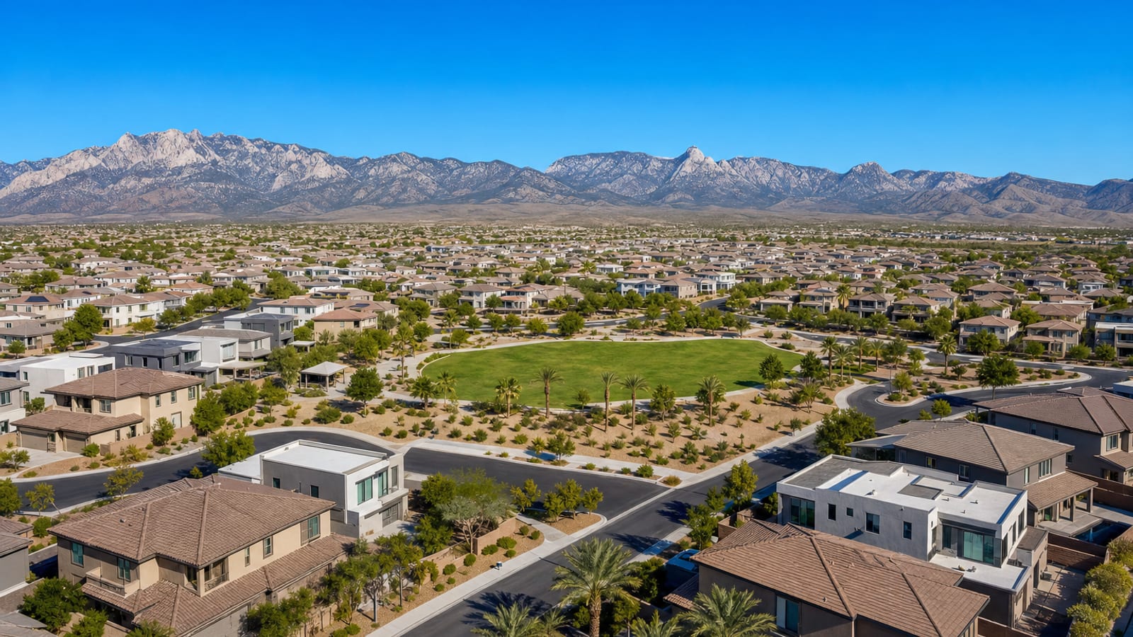 Centennial Hills northwest Las Vegas residential neighborhood with established family homes, mature landscaping, and Spring Mountains in the background