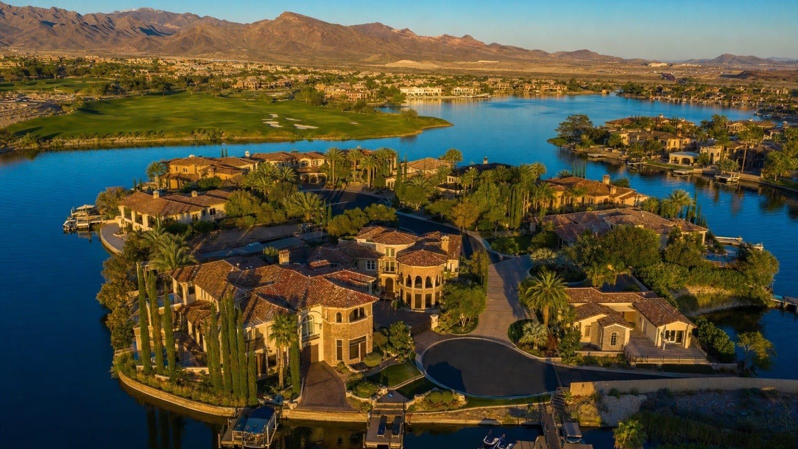 The Falls at Lake Las Vegas luxury custom home with course-frontage and Mediterranean architecture