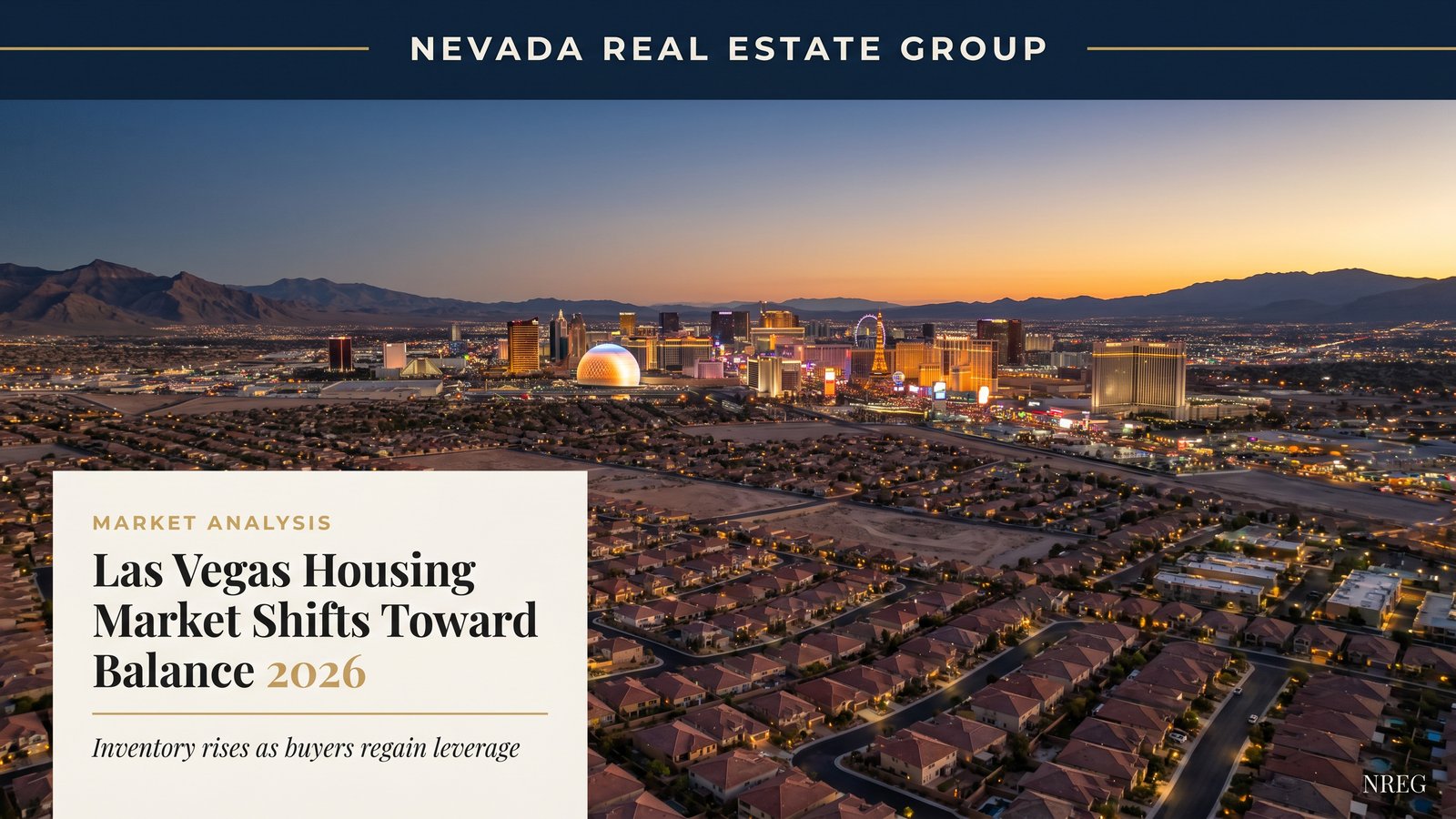Las Vegas housing market outlook seller dashboard with for sale signs in single-family neighborhood