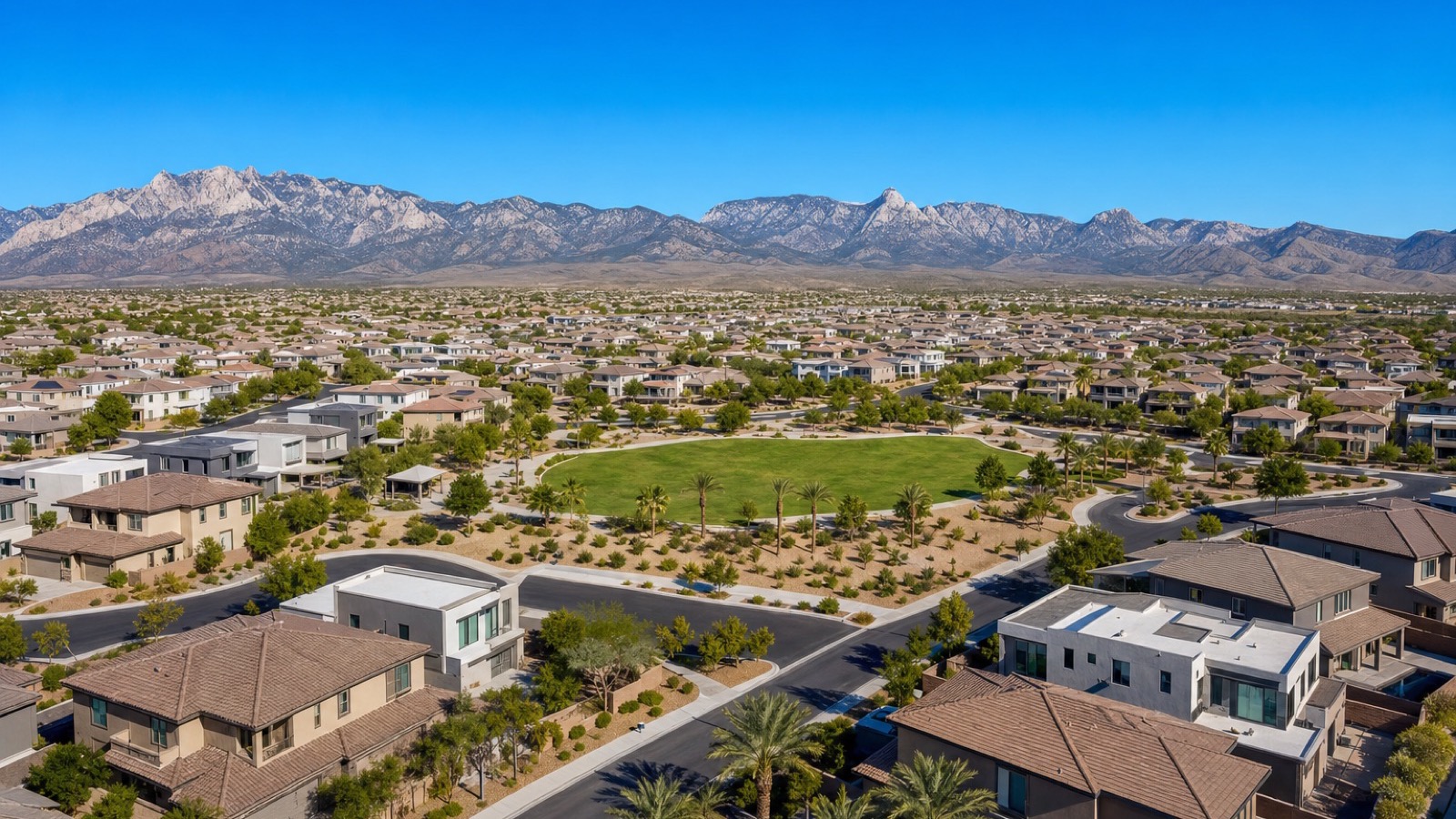 Providence northwest Las Vegas master plan aerial view with desert landscaping and street grid