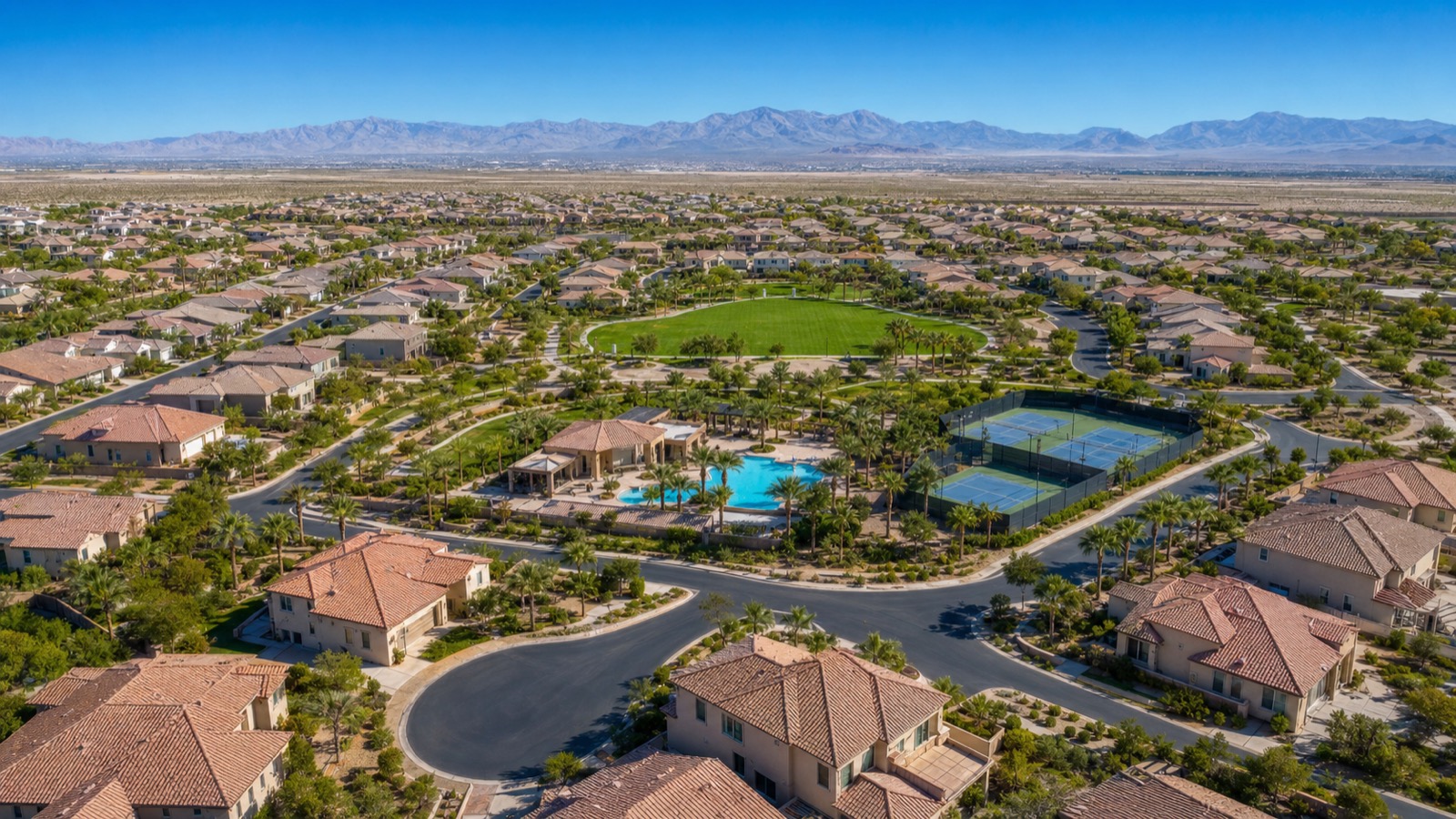 Providence northwest Las Vegas residential streetscape with desert landscaping and mountain backdrop
