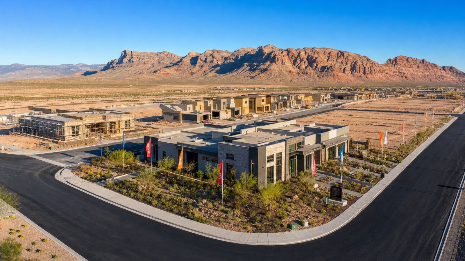 Summerlin master-planned community amenity center with pool deck and shade structures
