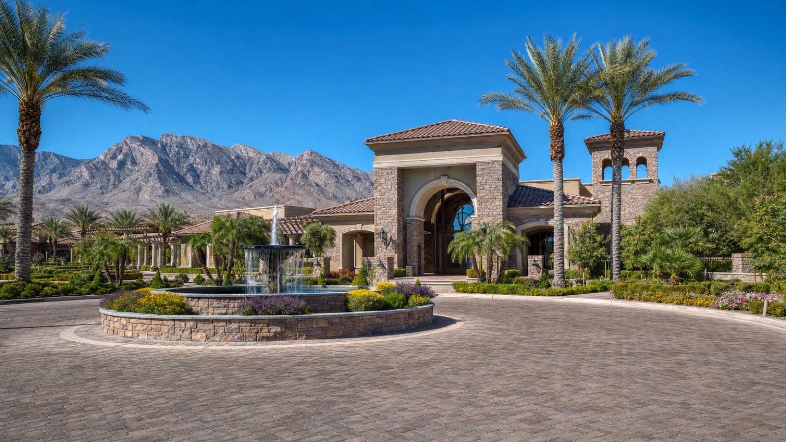 Roma Hills Henderson community amenity center pool deck with Italian-themed landscape design