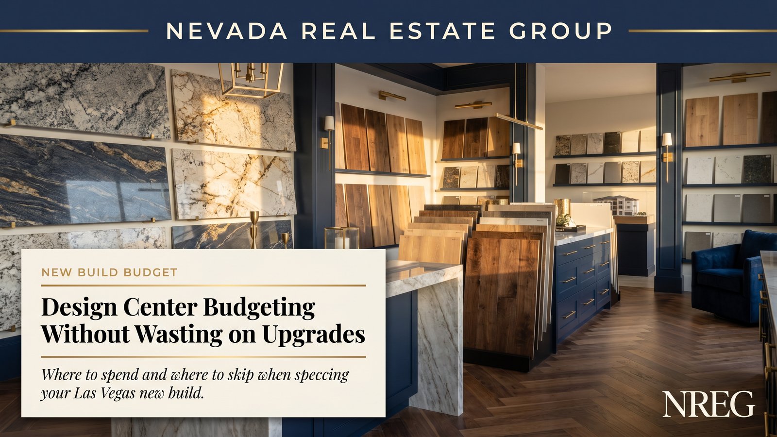 Design-center finish selections for a Las Vegas production home — flooring, cabinets, and countertops