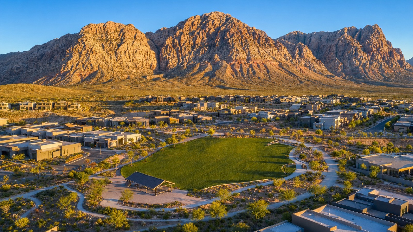 Stonebridge Summerlin Toll Brothers Taylor Morrison contemporary residential streetscape with Spring Mountains backdrop