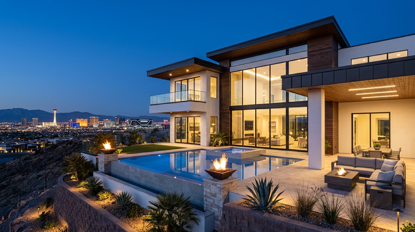 Custom Mediterranean-style estate home in northwest Las Vegas with paver driveway and mature landscaping