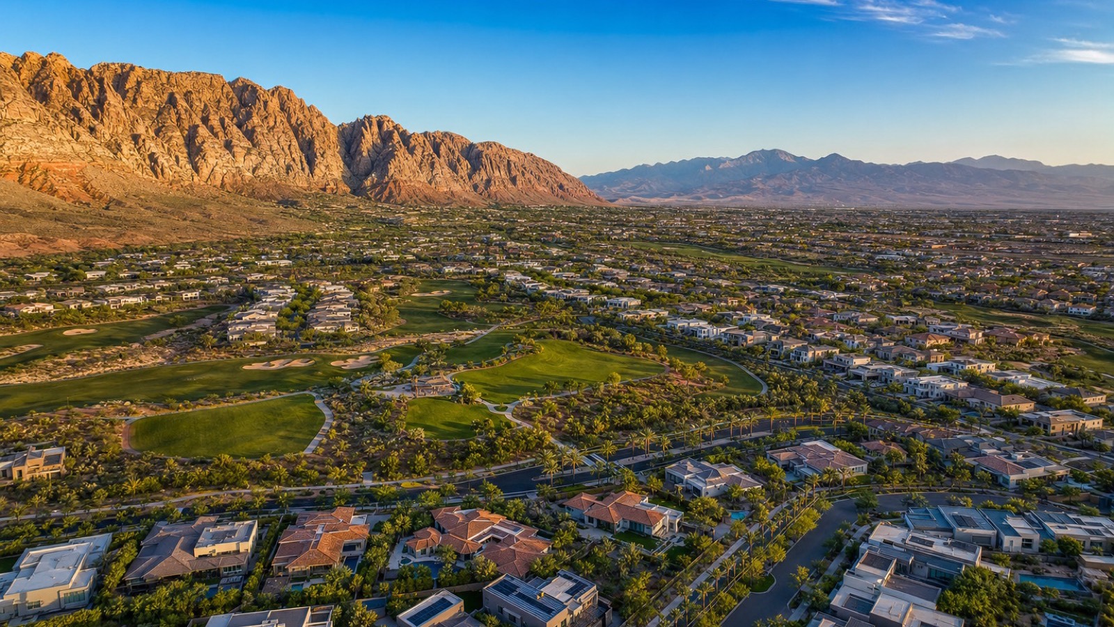 Summerlin community park with pool deck and mature landscaping near The Trails village