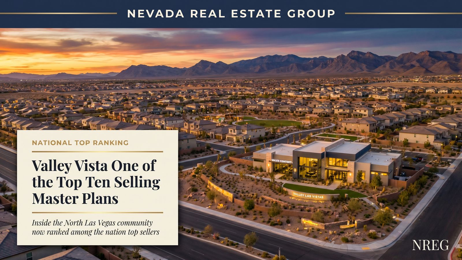 Valley Vista North Las Vegas master plan new construction 2026 with palm-lined streets and community park