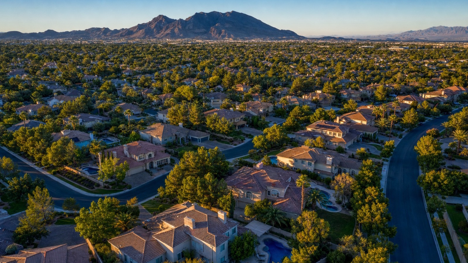 Whitney Ranch Henderson aerial view of central residential corridor with mature subdivisions