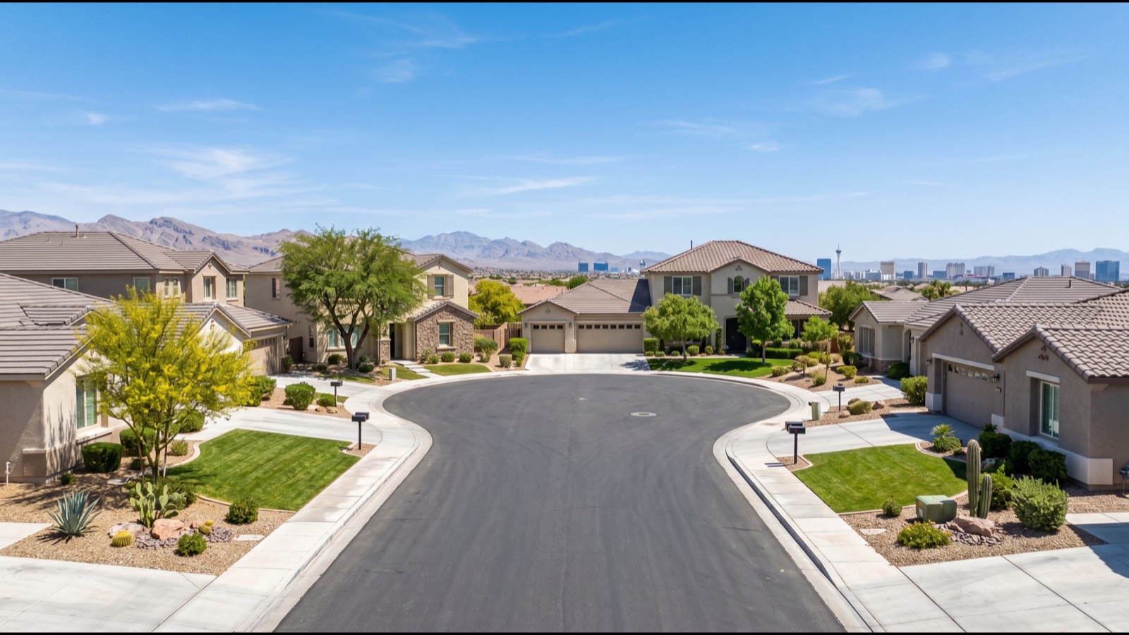 Whitney Ranch Henderson family residential neighborhood with cul-de-sac and mature landscaping